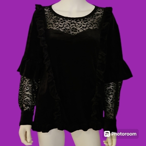POL Velvet Lace Ruffle Witchy Goth Castlecore Long Sleeve Oversized Blouse - Picture 1 of 10